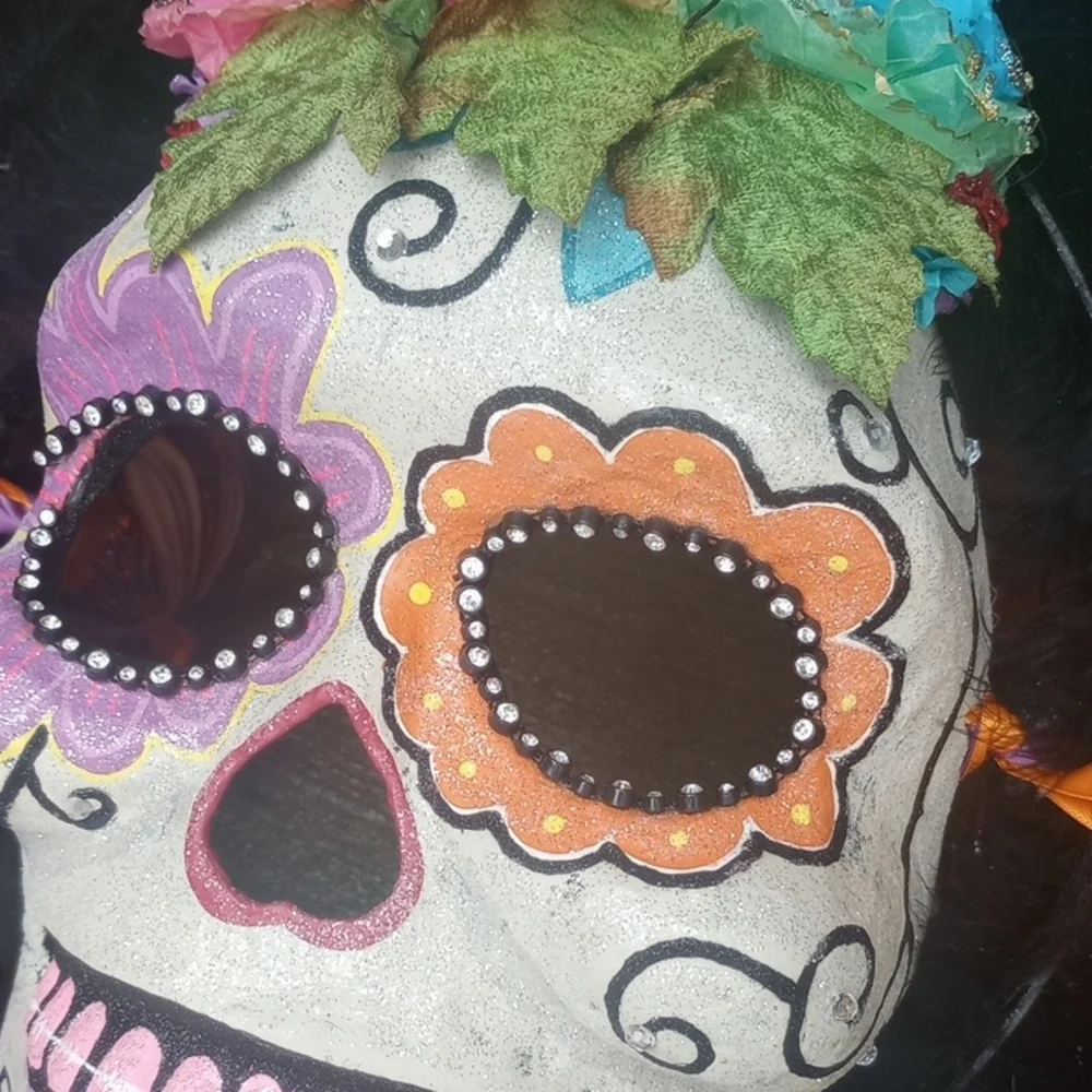 Halloween Skull Mask With Bling And Flowers - Picture 2 of 7